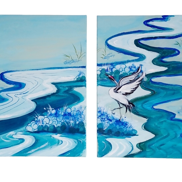 Original Painting 2 canvas panels set signed - Picture 4 of 4